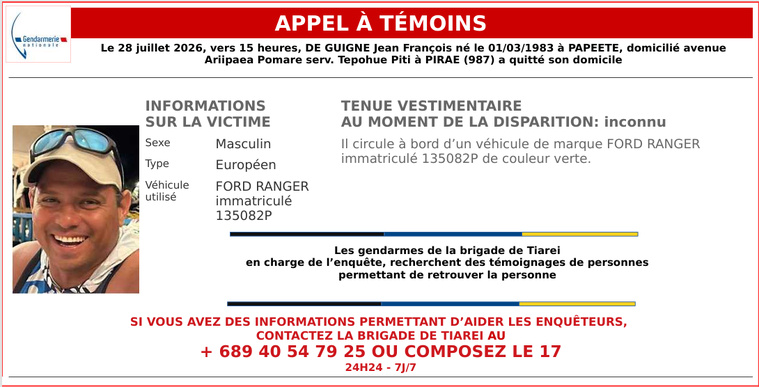 ​Disparition, la piste de Papeno’o se confirme