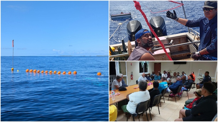 Aux Tuamotu de l’Ouest, ce sont 21 nouveaux DCP qui ont été implantés au large de 14 atolls (Crédit : DRM).