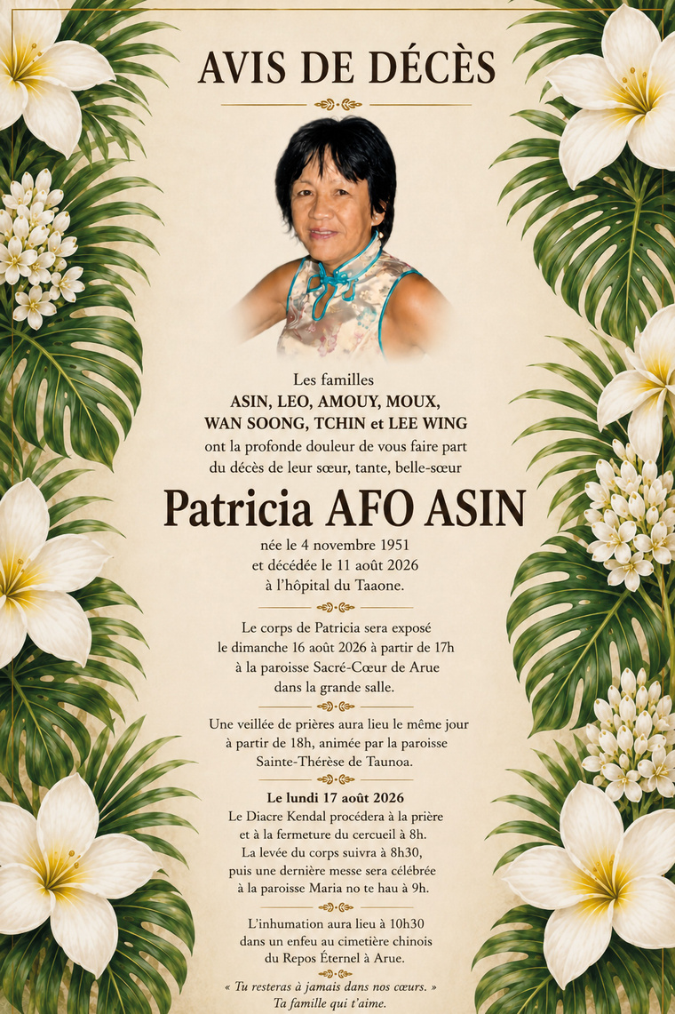 AVIS DE DECES de Patricia AFO ASIN