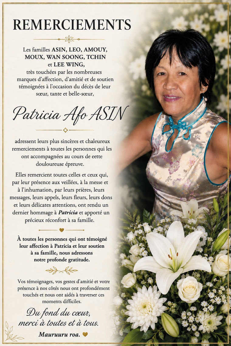 AVIS DE REMERCIEMENTS de Patricia AFO ASIN