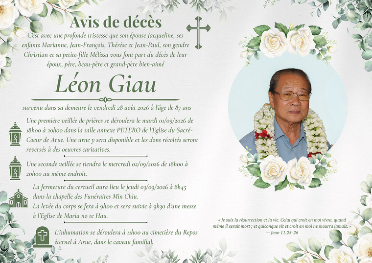 AVIS DE DECES de Léon GIAU