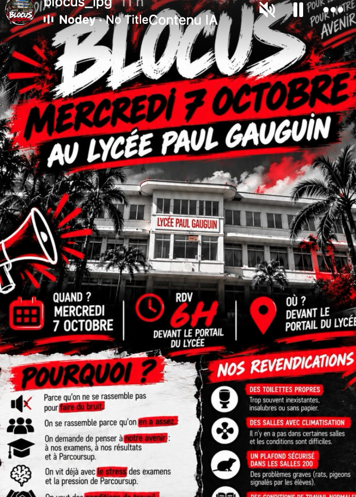 Lycée Paul-Gauguin : un appel au blocus lancé pour mercredi à 6 heures