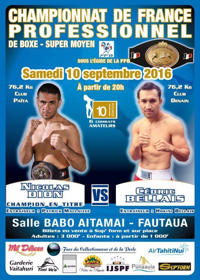 Boxe Pro – Championnat de France : Nicolas Dion VS Cédric Bellais à Tahiti