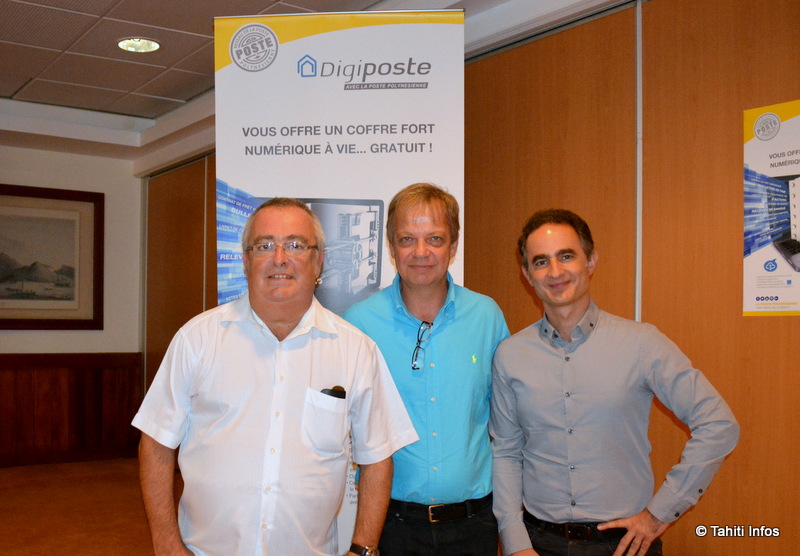 André Vital, directeur général adjoint de Docapost, Nicolas Weinmann, directeur de la Poste polynésienne et Jean-Philippe Khristy, directeur de la Relation clients de Sefas Innovation