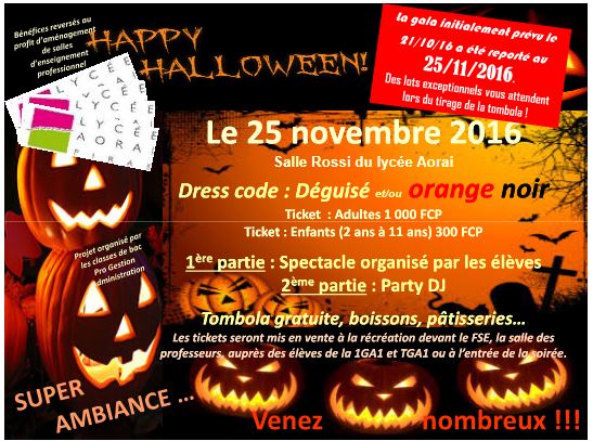 La soirée Halloween du lycée Aorai reportée au 25 novembre