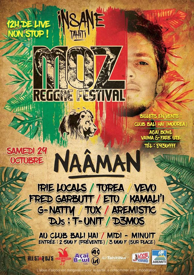 Concerts de reggae avec Naâman ce soir à Tahiti et samedi à Moorea