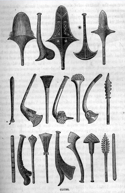 Quelques armes utilisées par les Fidjiens au combat, pour venir à bout de leurs ennemis. But final, leur briser le crâne.