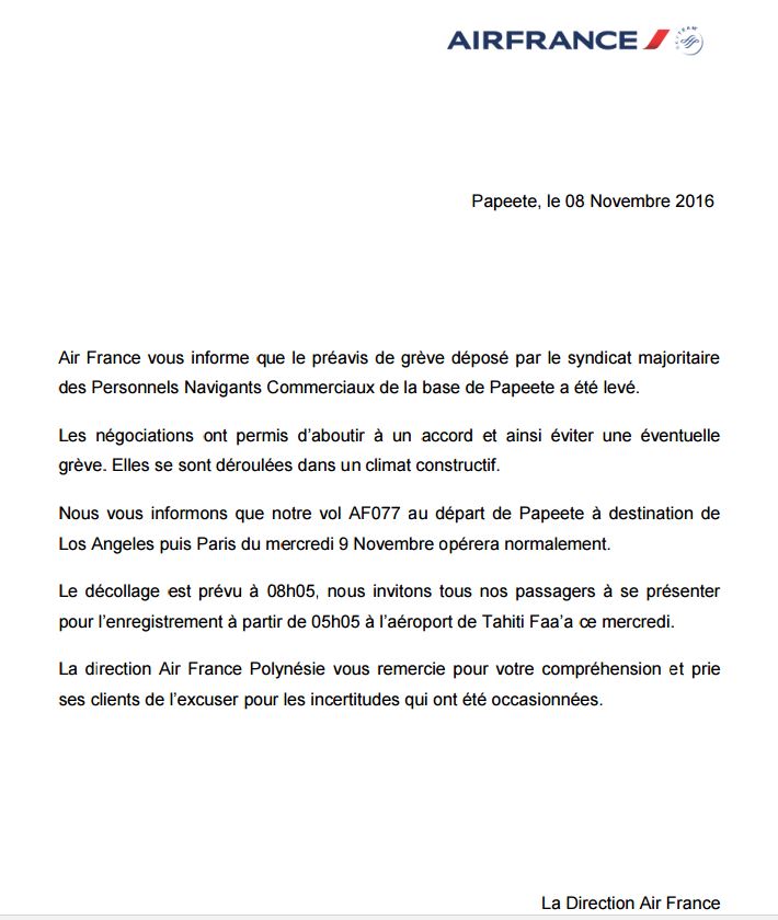 Air France: levée du préavis de grève, pas de perturbation sur les vols