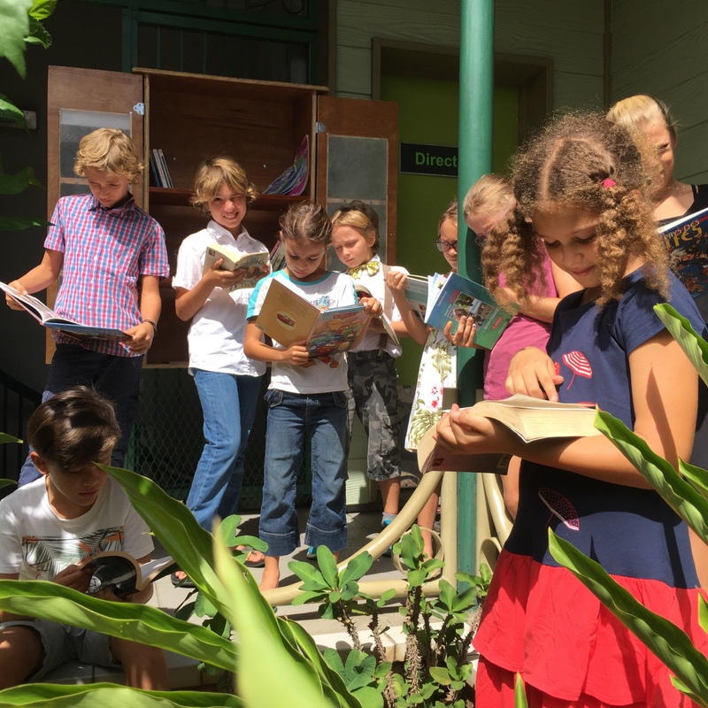 Les enfants de la classe de Théâtre ont eu la chance d'être les premiers à ouvrir la boite à lire et à découvrir ses trésors.