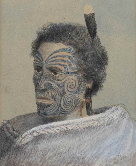 Avant de constituer sa monstrueuse collection, Horatio Gordon Robley avait étudié les tatouages maoris et avait dessiné de nombreux portrais, comme celui-ci.