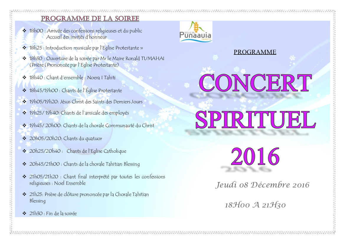 Concert spirituel jeudi à la mairie de Punaauia