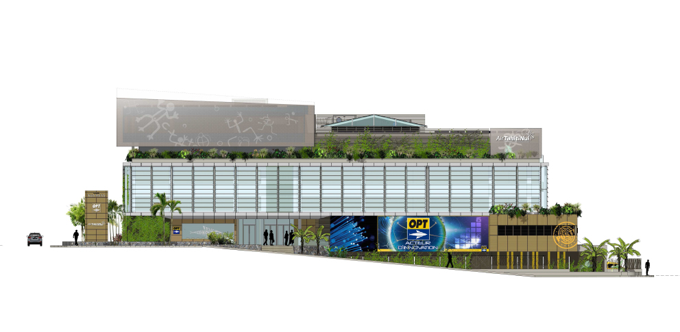 Façade visible depuis le parking de l'aéroport.