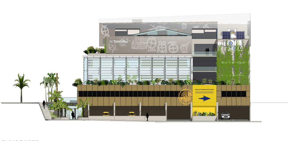 Façade arrière du bâtiment, du côté de la zone technique de l'aéroport.