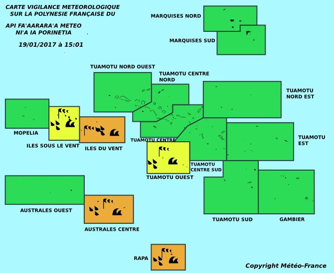 Fortes pluies sur les Îles du Vent et vents forts au Centre des Australes