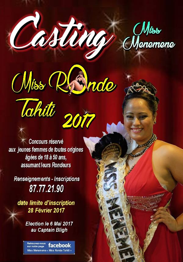 Miss Menemene “Miss Ronde Tahiti” : les inscriptions ouvertes jusqu'au 28 février