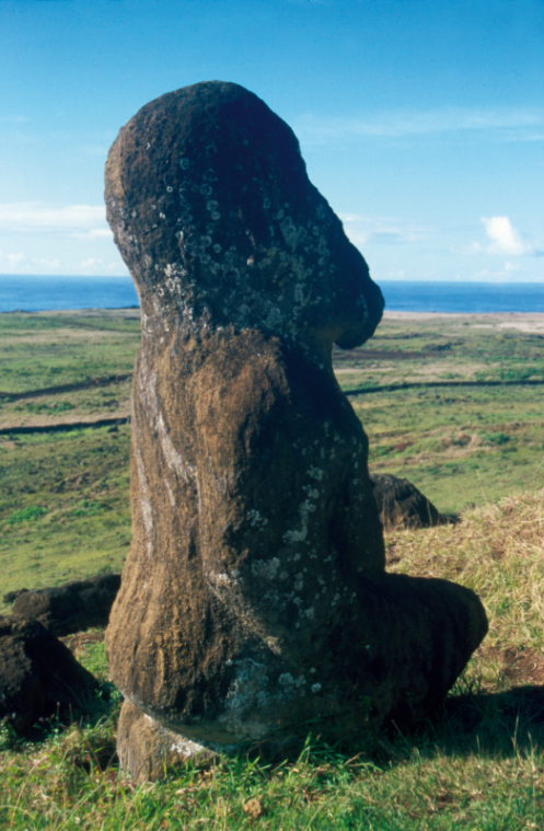 Le moai le plus atypique : Tuku Turi passait pour être très ancien ; il a, en fait, sans doute été sculpté au XIXe siècle par des marins d’origine marquisienne.