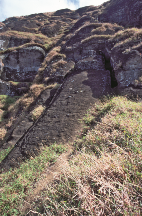 Le plus grand moai en chantier dans la carrière, Te Tokanga, mesurait 21,6 mètres pour un poids estimé à 180 tonnes. Devait-il vraiment être déplacé ?