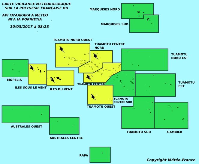 Des orages sont à prévoir sur la Société et aux Tuamotu