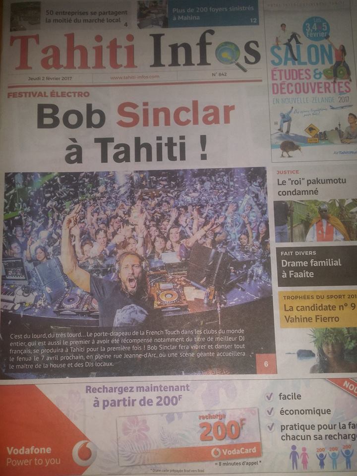 Bob Sinclar à Tahiti : "J'arrive avec toute l'énergie de ma musique !"