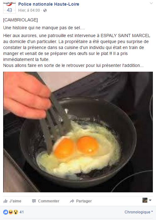 ll surprend son cambrioleur... devant des œufs au plat