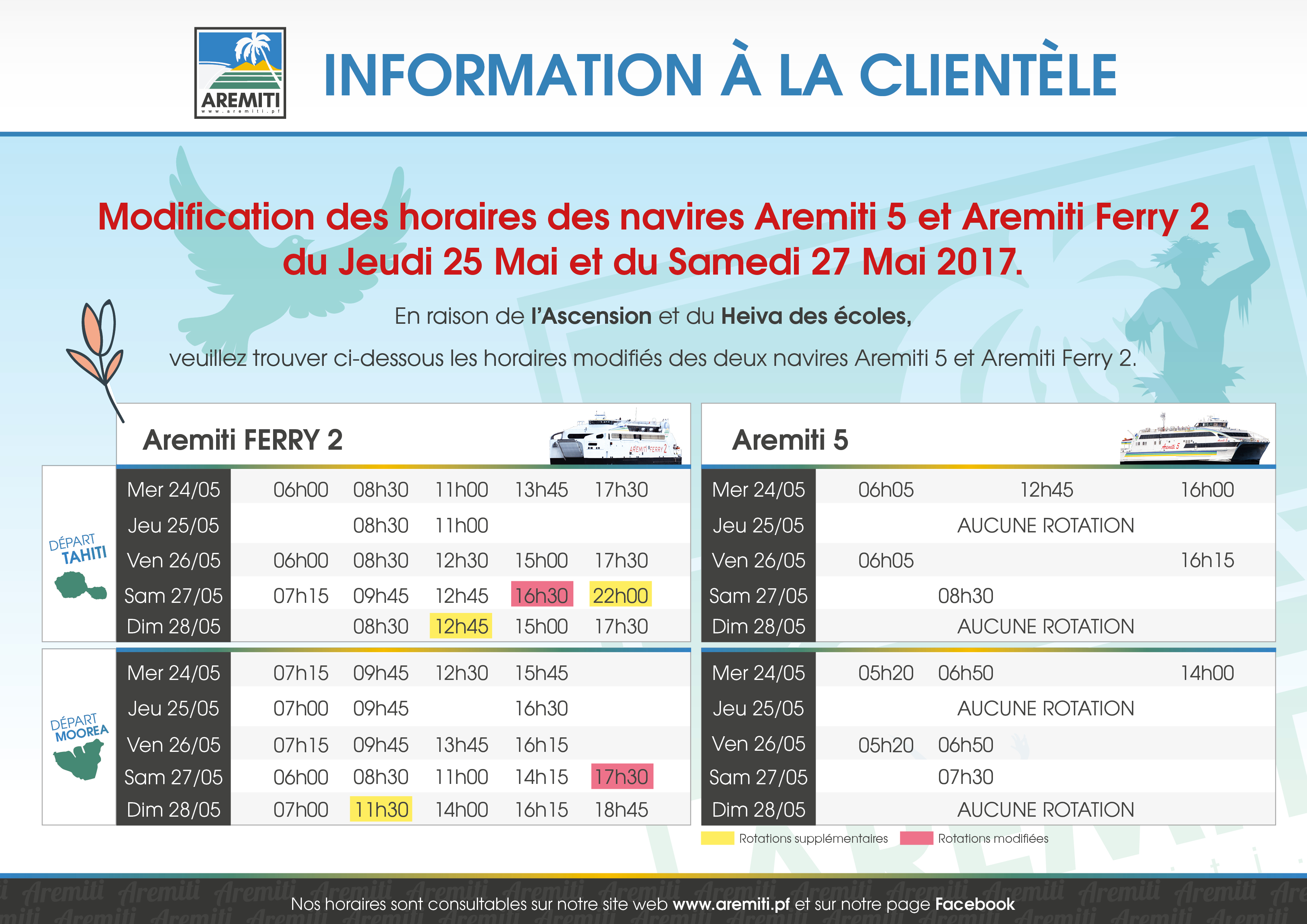 Aremiti : horaires aménagés les 25 et 27 mai