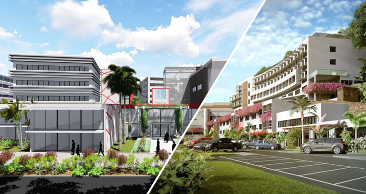 Esquisses des deux projets concurrents de pôle de santé privés portés par les médecins des cliniques Paofai et Cardella.