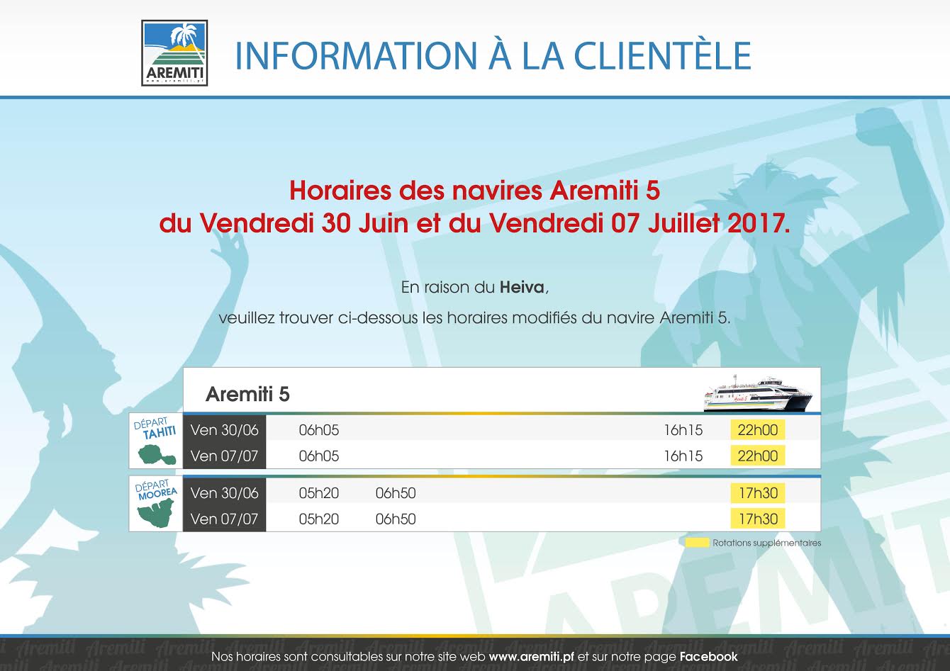 Aremiti : Des horaires spéciaux pour le Heiva