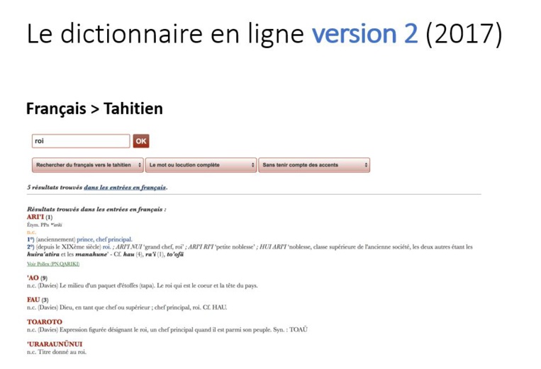 Vous pouvez désormais faire des recherches du français vers le tahitien.