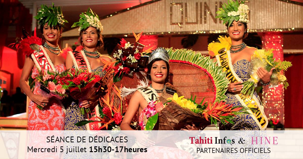Miss Tahiti 2017 en séance de dédicaces pour Tahiti Infos et Hine magazine