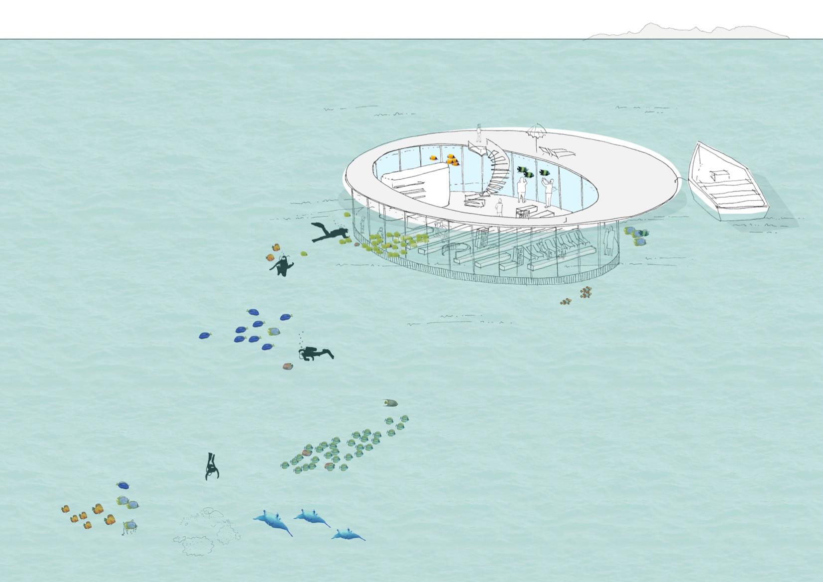 Le salon sous-marin de Tetra : cette structure flottante est équipée de ballasts pour s'immerger une fois tractée à destination.
