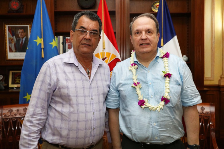 Le président du Civen, Alain Christnacht, lors de sa rencontre avec le Président Edouard Fritch, le 3 avril dernier durant une mission en Polynésie française. (©Présidence de la Polynésie française).