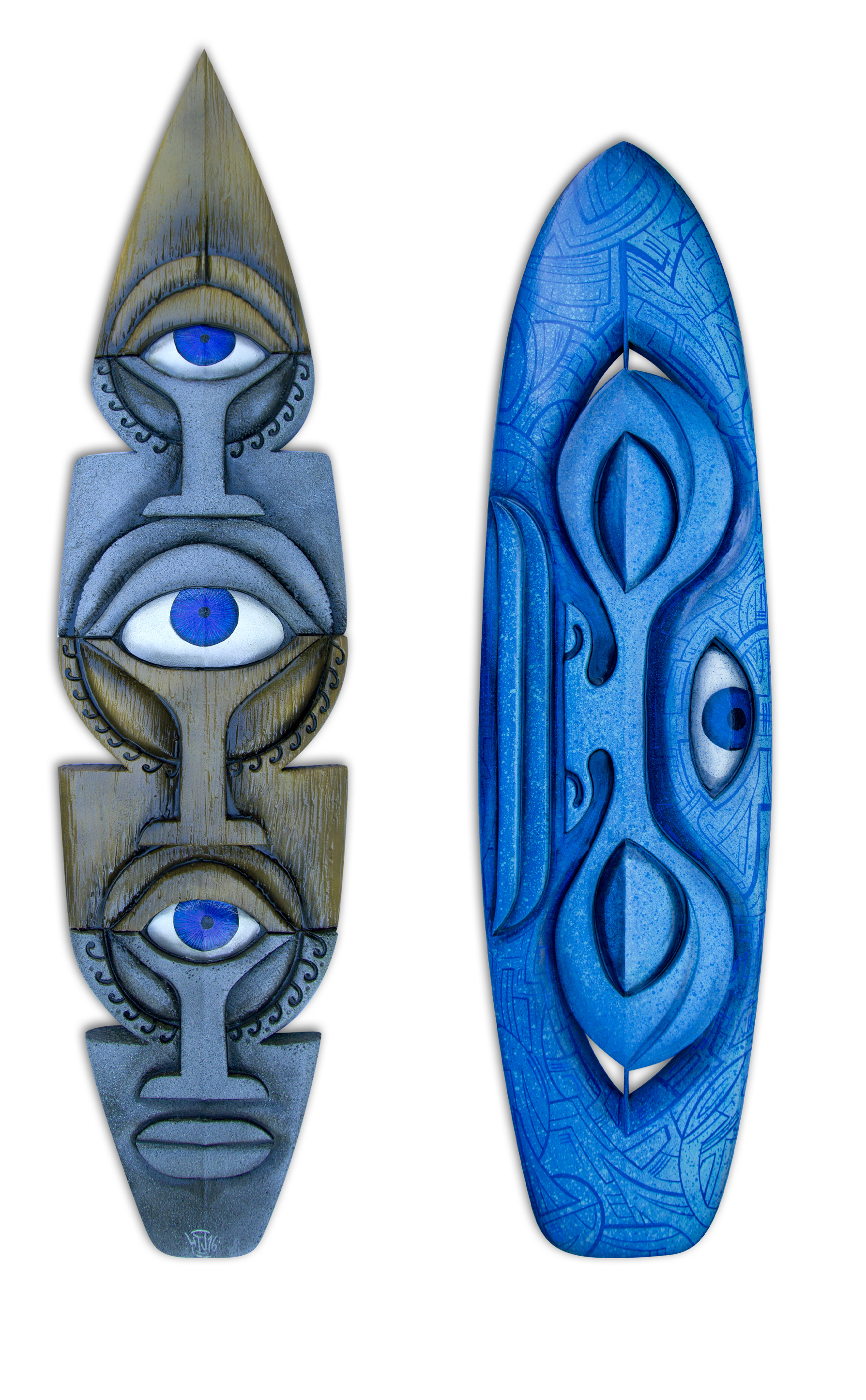 Les planches de surf sculptés et peintes sont devenues sa "marque de fabrique", elles ont fait sa réputation.