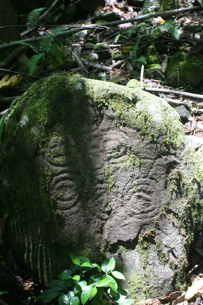 Autour du tiki, on peut « lire » de nombreux pétroglyphes sans doute gravés dans la roche par la tribu des Teii.