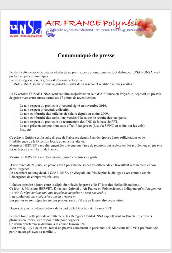 Air France : L'USAF-UNSA déplore l'absence de dialogue