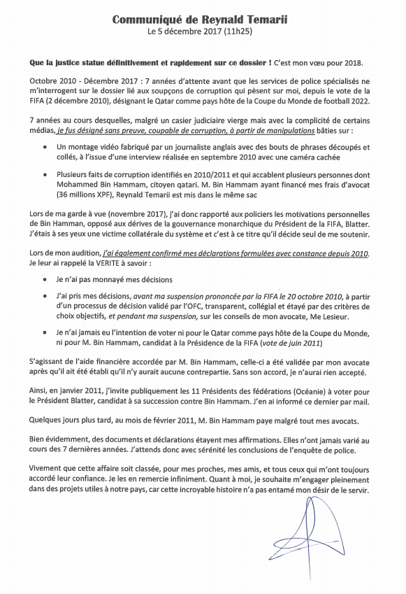 Qatargate: Reynald Temarii clame son innocence