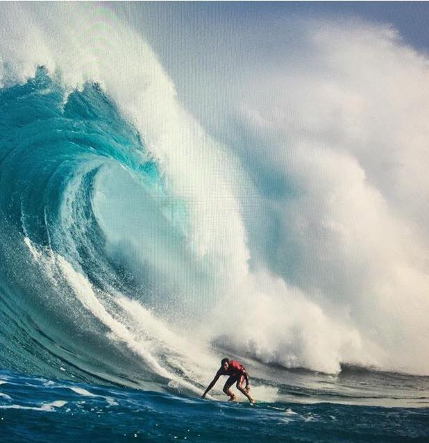 Une vague prise en début de semaine à son arrivée à Hawai'i