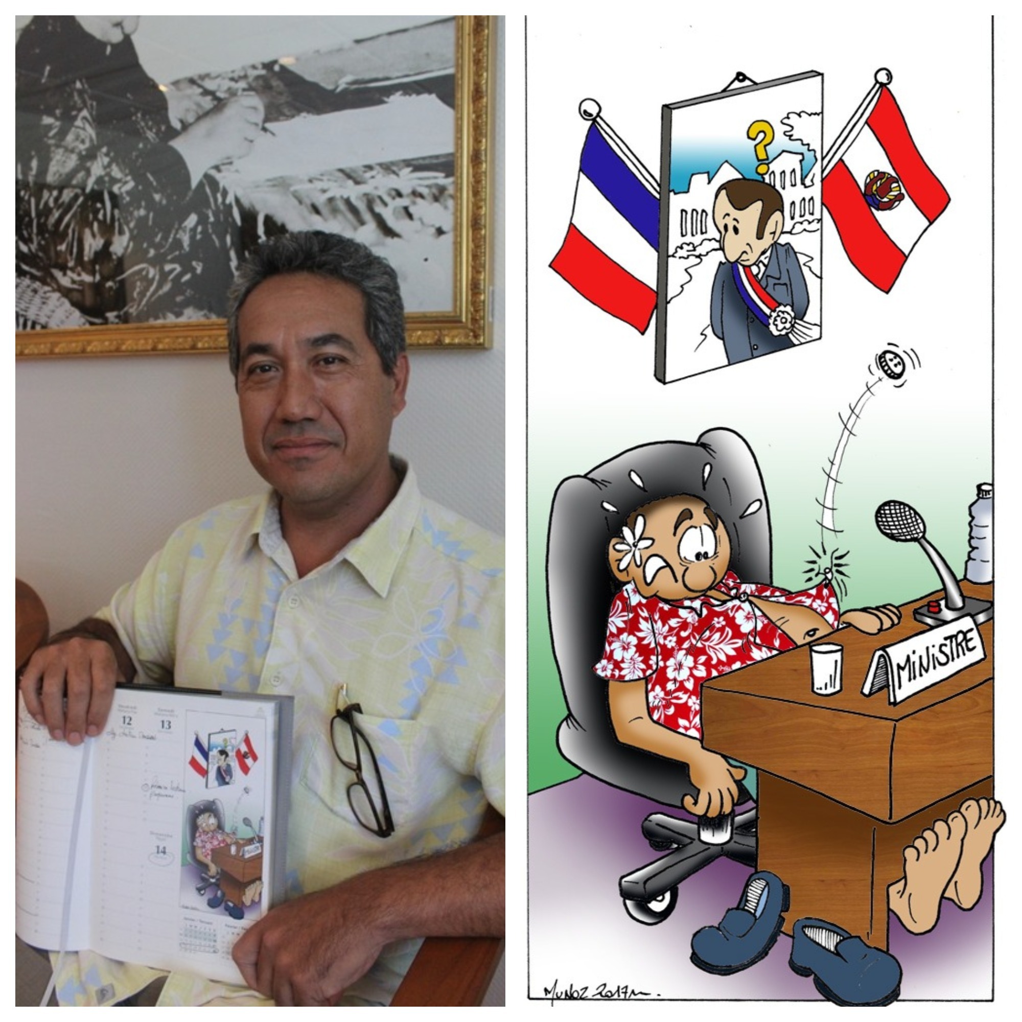 Le Président de l'assemblée Marcel Tuihani est à l'initiative de cet agenda 2018 plein d'humour.