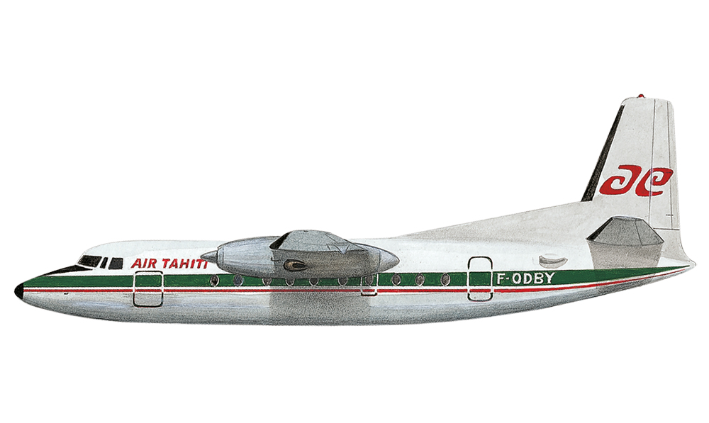 Le dernier " Fokker " dans sa livrée provisoire du changement. L’hibiscus a laissé la place aux hameçons, mais le vert historique demeure.