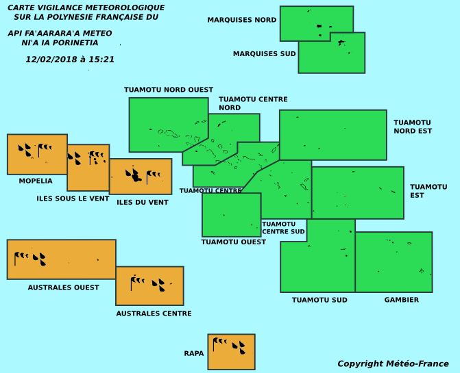 Fortes pluies et vents forts sur la Société et aux Australes