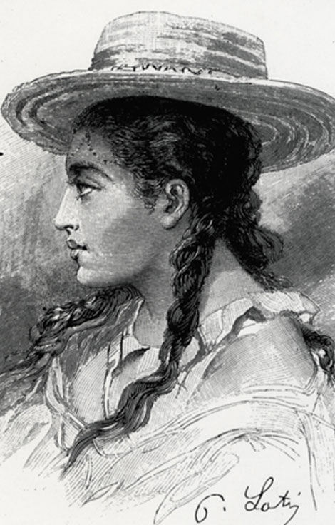 Rarahu, une femme imaginaire, un des personnages principaux du roman Le mariage de Loti. Elle a été créée en fusionnant les différentes aventures sentimentales de l'auteur à Tahiti. (image : Wikipedia)