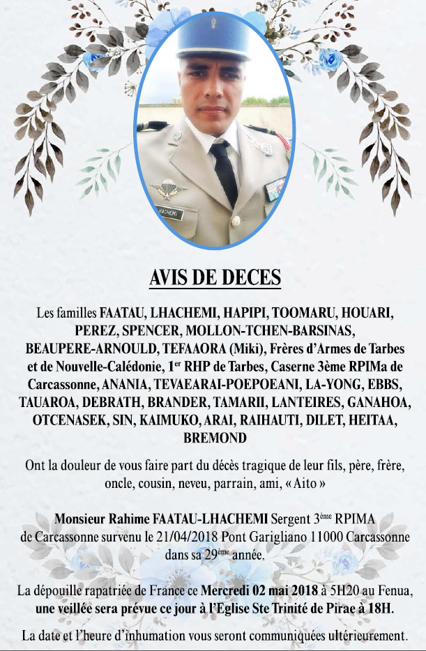 Décès de Monsieur Rahime FAATAU-LHACHEMI
