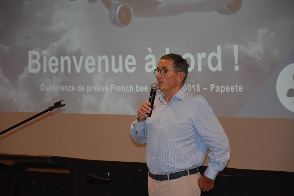 Jean-Paul Dubreuil, le président du conseil de surveillance du groupe Dubreuil. Ici, lors d'une conférence de presse donnée lundi matin à Punaauia.