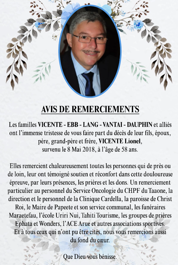Avis de remerciements Famille VICENTE