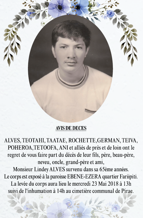 Décès de Monsieur Lindey ALVES