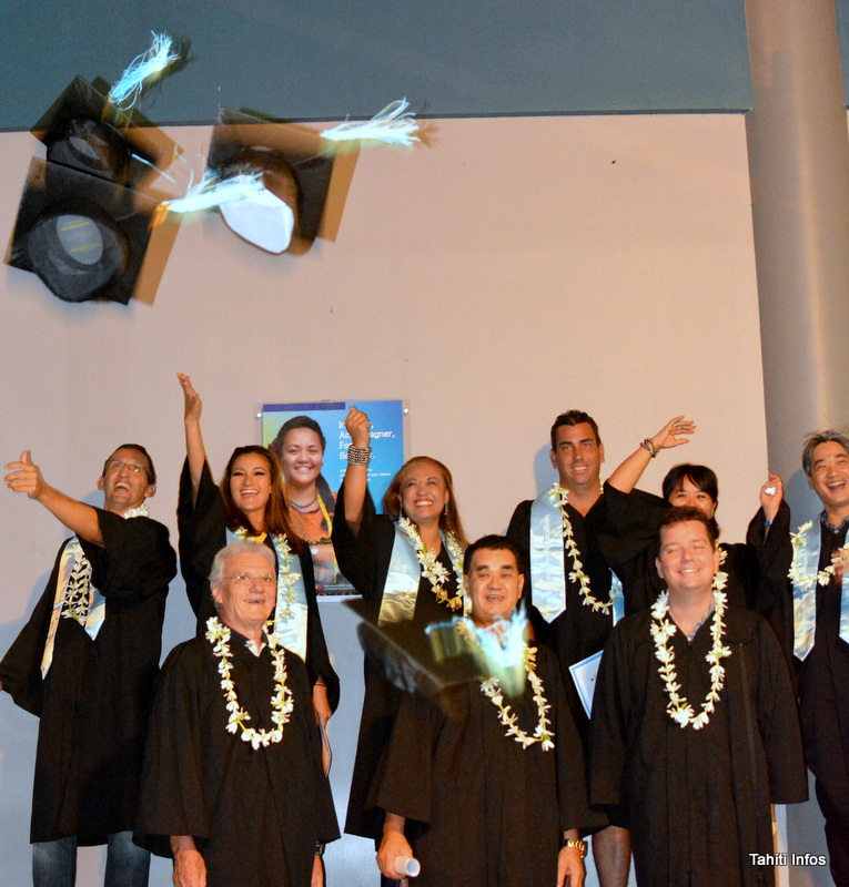 Les six étudiants de la promotion ESSEC 2017 ont procédé au traditionnel lancé de chapeau après avoir reçu leurs diplômes.