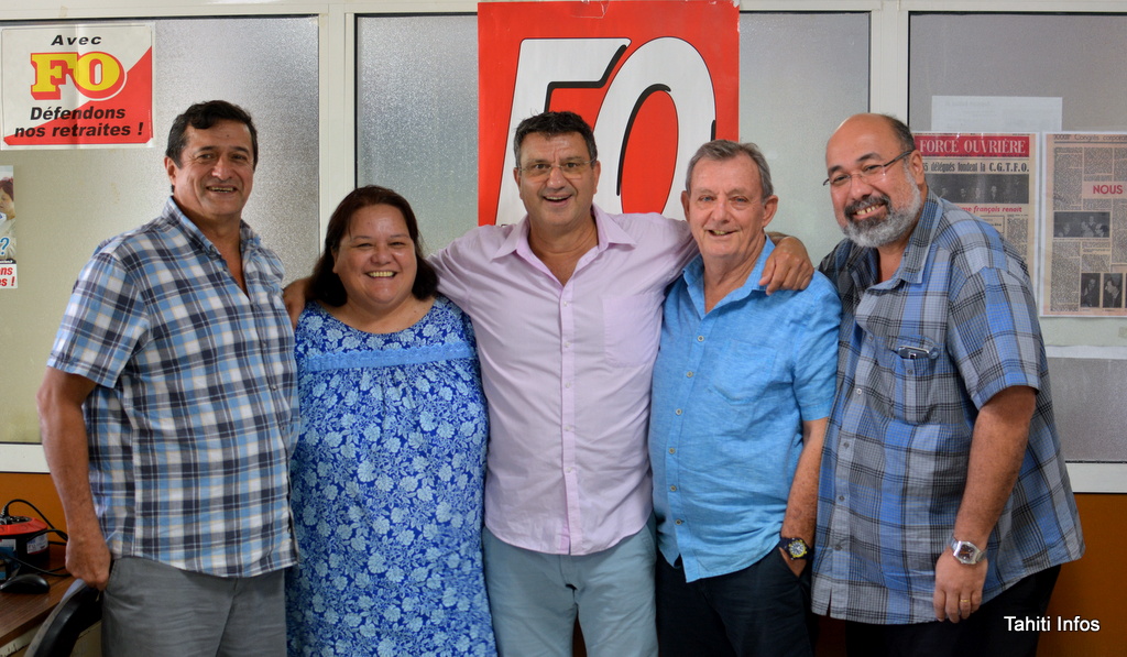 Patrick Galenon, Artemis Teahua, Patrick Dauly, Robert Schoen et Edgard Sommers, tous les "camarades FO" mobilisés sur les dossiers concernant les salariés de l’État en Polynésie.