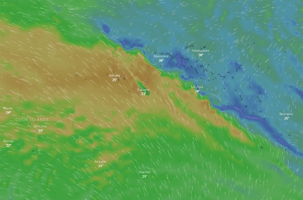 Un vent soutenu de secteur Sud (mara’amu), avec des pointes à 35 nœuds, souffle sur la région depuis ce dimanche.