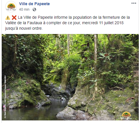 La vallée de la Fautaua est fermée