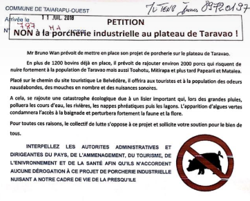 Taiarapu Ouest lance une pétition contre le projet d'élevage porcin
