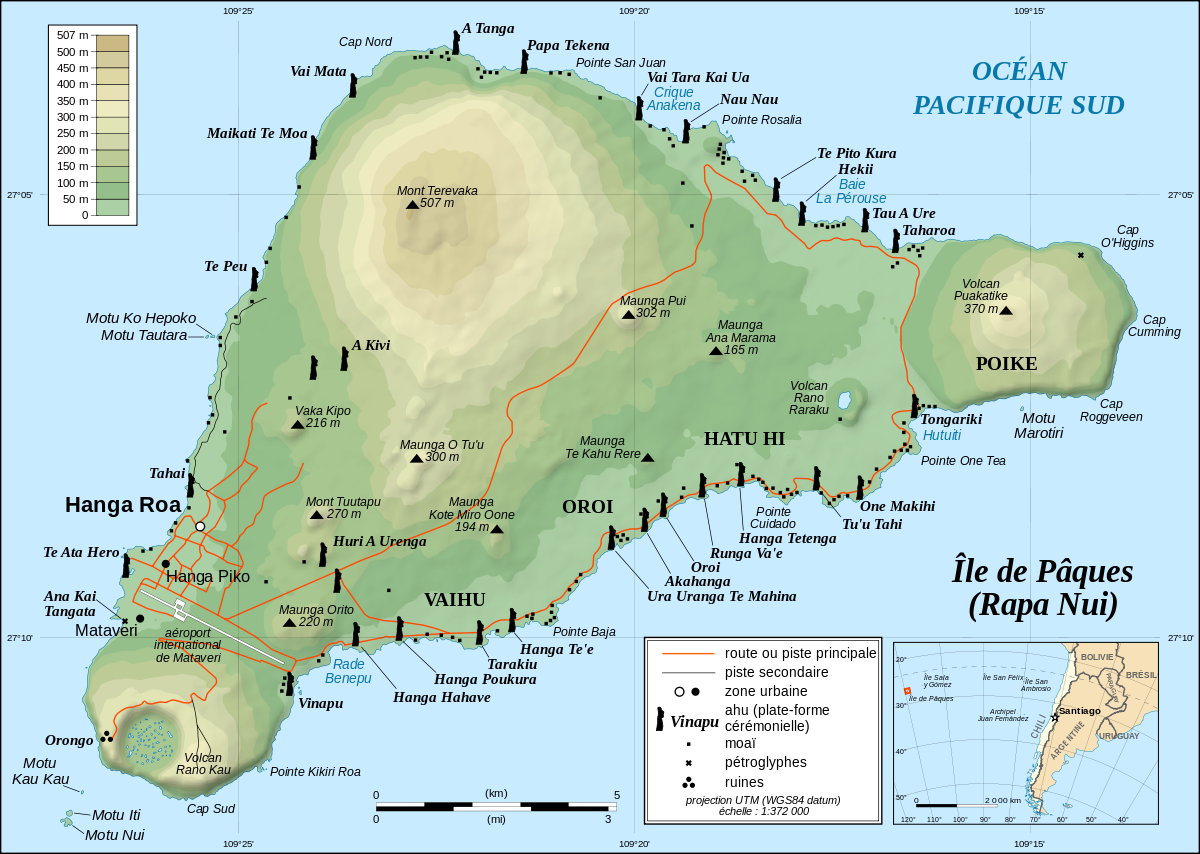 L’île de Pâques mesure environ 162 km2, alors que l’île de Rapa ne couvre que 40 km2.